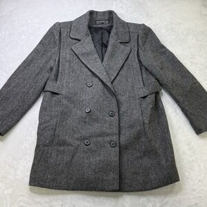 Vintage Alorna Petite USA Made‎ Gray Herringbone Double Breasted Peacoat Jacket